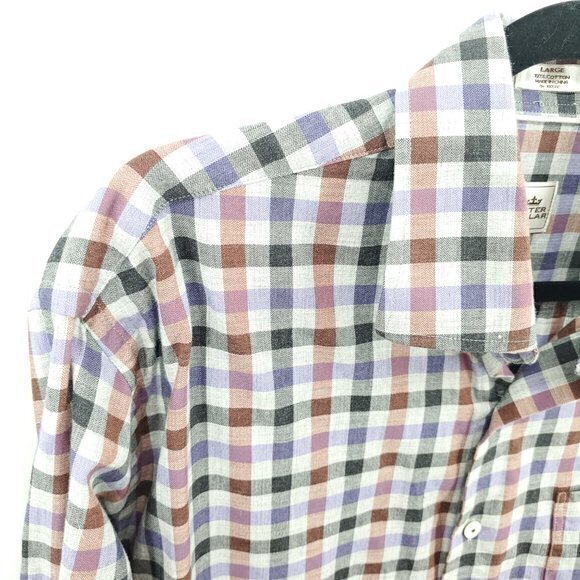 Peter Millar 100% Cotton Check Plaid Button Down Shirt L Gray/Red - Picture 6 of 16